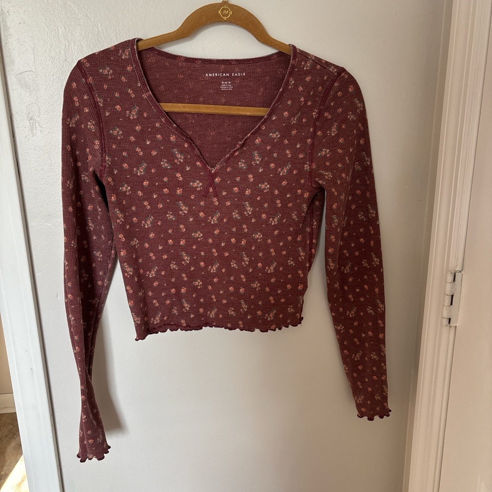 American Eagle Outfitters Maroon Floral Women's Top